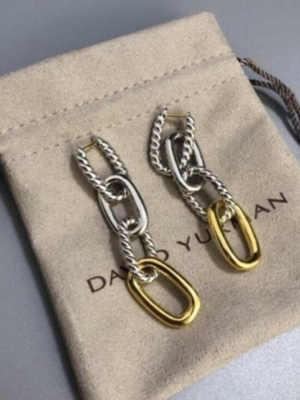 David Yurman Silver and Gold Link Earrings